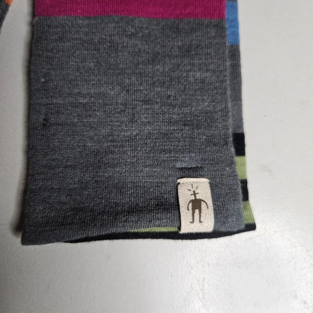 SmartWool Merino Wool Striped Scarf Gray Orange Purple Blue Green 12-445 F09-D3